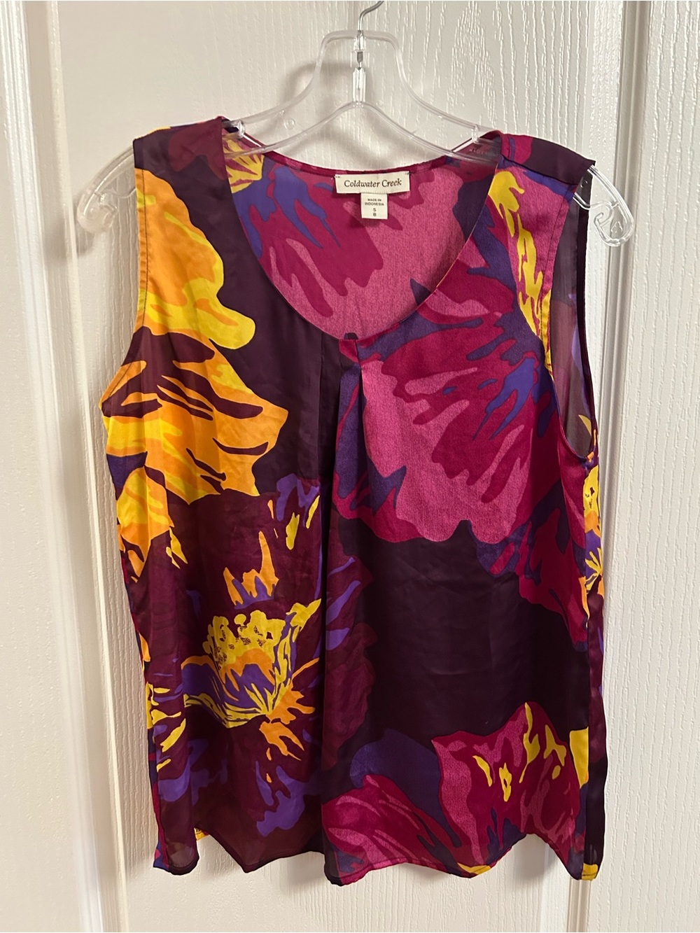 Coldwater Creek Multicolor Floral Sleeveless Shell — Purple, Magenta & Yellow